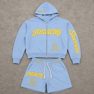 Conjunto de Sudadera con Capucha Estilo Hip Hop Personalizada, Algodón Grueso, Apliques Bordados, Corte Holgado, Ropa Urbana Retro para Hombre, Dos Piezas - Product Image 1