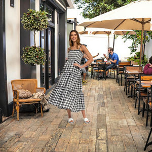 <strong>Women's</strong> Cute Polka Dot Printed Long Sundress <strong>Tartan</strong> Hawaiian Sleeveless Square Neck Gown with Ruffles Boho Square Neck Clothing - Product Image 3