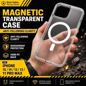 เคสใสกันเหลืองแบบแม่เหล็กปรับแต่งได้สำหรับ iPhone 15 14 13 12 11 Pro Max, ฝาหลังแข็ง PC ป้องกันแรงกระแทก - Product Image 1
