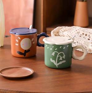 Tasse de style peinture à l'huile rétro, design unique et élégant, tasse à café de bureau peinte à la main, tasse à lait au design de niche - Product Image 4