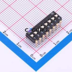 DSIC08LHGET DIP Switch Through hole Component (THT) Switch Flat Toggle, Raised Type Single Pole Single Throw 8 2.54mm - Product Image 1