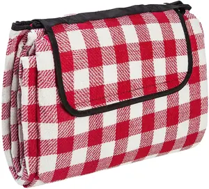 Großhandel amazon folie decke-Amazon Hot Selling Red Check Acryl gestrickte wasserdichte Decke benutzer definierte Picknick matte