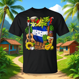 Camiseta con la Bandera de Herencia de Honduras con Diseño Tropical y Símbolos Culturales - Product Image 3