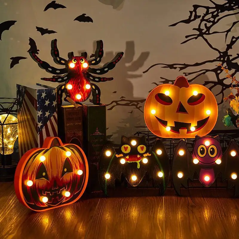 Custom Family Decoration Fun Spider Pumpkin Bat Luminous Halloween Holiday Party Styling Lights