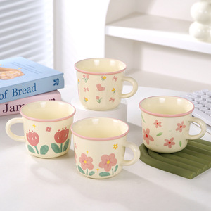 Mug Kaca Bunga Tulip Jepang Gaya Ins, Cangkir Kopi Sarapan Kreatif untuk Wanita, Tahan Suhu Tinggi, Aman untuk Microwave, Dilengkapi Tutup - Product Image 1