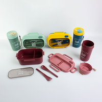 Boîte à bento en PP de qualité alimentaire sans BPA à 2 compartiments avec gourde anti-fuite et bouteille d'eau micro-ondable 1L+500ml