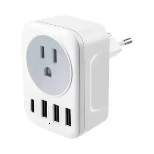 OSWELL Canadá EUA para a UE Plug Adapter com 1 USB C 3 Portas USB e 1 CA/US Tomadas 5-em 1 Adaptador de Viagem para a maioria da UE (Tipo C)