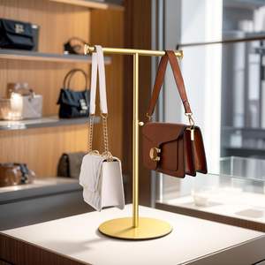 Support de présentation de sac à main en T écologique, hauteur réglable, porte-sac à main, support suspendu pour longs colliers, écharpes et lanières, doré - Product Image 2