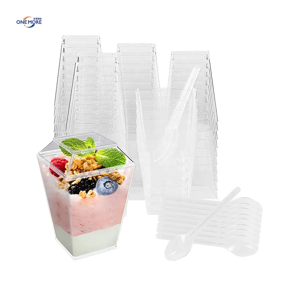 Özel baskı 5OZ temizle plastik tatlı bardak tadım parti tatlılar meyve için tek kullanımlık plastik bardak