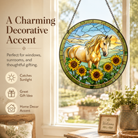 Attrape-soleil Cheval Tournesol Rustique en Verre Teinté à Suspendre, Décoration d'Intérieur, Cadeaux pour Amateurs de Chevaux, Décorations Commémoratives pour Animaux de Compagnie, pour Filles, Femmes, Hommes
