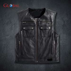Gilet en cuir vintage de haute qualité pour hommes avec fermeture éclair en toile coupe-vent imperméable et respirant nouveau design pour le printemps pour la moto décontracté - Product Image 2