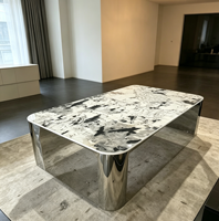 Table de bar lumineuse en acier inoxydable avec plateau en marbre changeant de couleur pour clubs privés, salons de cocktails et bars modernes
