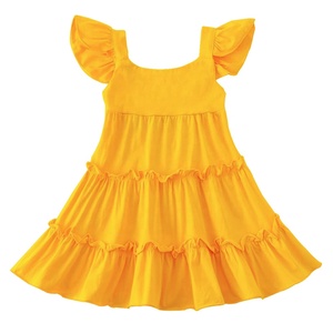 Vestito Estivo in <span class=keywords><strong>Cotone</strong></span> Lavorato a Maglia <span class=keywords><strong>per</strong></span> Bambine, Maniche Corte con Scollo Quadrato a Quadretti e Decorazione a Bottoni - Product Image 1