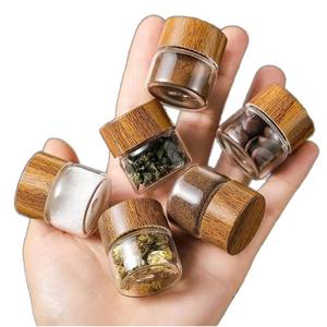 Mini cilindro portatile per uso alimentare cucina <span class=keywords><strong>in</strong></span> vetro sigillata per tè chicchi di caffè tubo di stoccaggio con coperchio <span class=keywords><strong>in</strong></span> legno filettato - Product Image 1