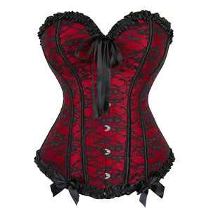 Overbust Corset <strong>Black</strong> Red Blue Floral Lingerie <strong>Basques</strong> Corselet Waist Bustier <strong>Top</strong> - Product Image 1