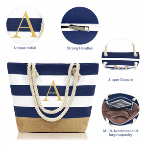 Custom Logo Printing Open Zipper Eco-friendly Cotton <b>Canvas</b> Shoulder Length Medium <b>Beach</b> Tote Bag with Rope Handle - Product Image 5