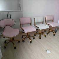 Mobilier de salon de manucure salon de coiffure petit technicien chaise tabouret luxe en cuir rose hauteur réglable pédicure tabouret