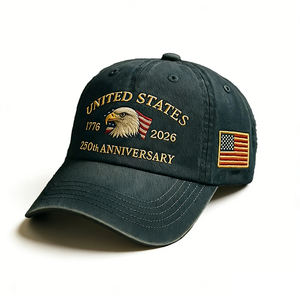 Cappellini da Baseball in Twill di Cotone a 6 Pannelli per il 250° Anniversario, con Aquila Fondatrice USA Termotrasferibile, Unisex Regolabile - Product Image 4