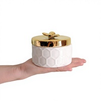 Boîte à bijoux en porcelaine blanche, récipient de rangement pour bibelots, organisateur de présentation, support en céramique avec couvercle abeille dorée, capacité 0-1L