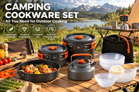 Ensemble de cuisine de camping en aluminium léger, casseroles antiadhésives, poêle, bouilloire, portable pour pique-nique, randonnée