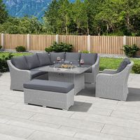 Ensemble de meubles durables pour foyer d'extérieur Table de patio en rotin Cheminée de jardin carrée Brûleur à gaz Cour au propane sans fumée