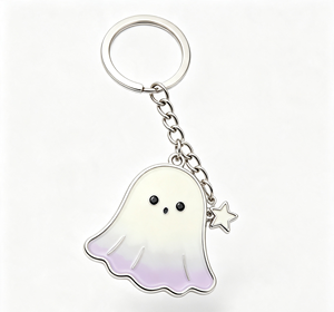 <b>Cute</b> Ghost Metal Key Chain Enamel Alloy <b>Keyring</b> Silver Tone Halloween Bag Charm - Product Image 3