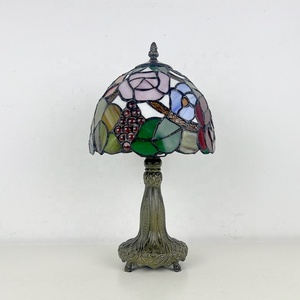 LongHuiJing 8Inch Tiffany Stained Glass Rose Flower Lampshade Pastoral Style Reading Lamps Home <b>Decoration</b> Home Table Lamp - Product Image 4