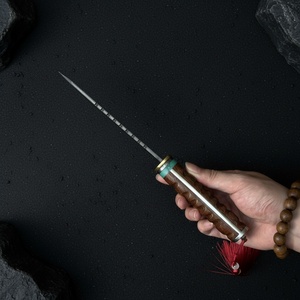 Cuchillo de bolsillo de hoja fija Watchmen de acero de Damasco de alta calidad con mango de madera DIY y hoja de acero inoxidable, personalizable OEM para camping - Product Image 3