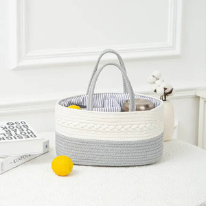 Baby Diaper Caddy Organizer for Girl Boy Cotton Rope Nursery Storage Bin <strong>Basket</strong> Portable Holder Tote Bag for <strong>Changing</strong> <strong>Table</strong> - Product Image 2