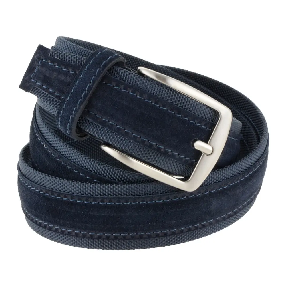 Italian top quality handmade blue canvas and suede 4cm/1.58in mens leather belts for export 6 pcs in a box Private Label
