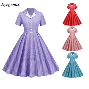 法国复古格子连衣裙女2025夏季复古50年代60年代70年代秋千别针摇滚派对礼服办公室睡袍前庭 - Product Image 2