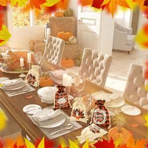 Sacs cadeaux en coton recyclables à cordon de serrage, motif écossais, 13*18cm, avec logo personnalisé, pour les fêtes de Thanksgiving, les cadeaux artisanaux, les friandises d'automne (souples) - Product Image 5