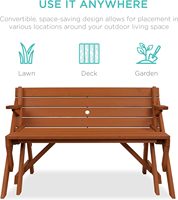 Table de pique-nique extérieure transformable 2-en-1 en bois avec banc de jardin interchangeable et trou pour parasol, idéale pour jardin et véranda