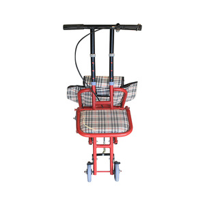 Portable <b>Foldable</b> Shopping <b>Cart</b> With Seat 4 Wheel PU Wheels Adjustable Handle For Elderly Grocery Use Red - Product Image 2
