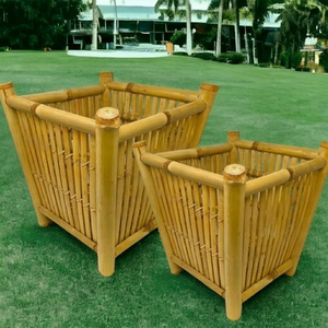 Jarrón Grande de Mimbre de Bambú Natural Estilo Art Deco para Plantas y Flores - Product Image 1