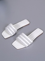 Sandales plates pour femmes, ornées de perles et de strass, décontractées, pour l'extérieur