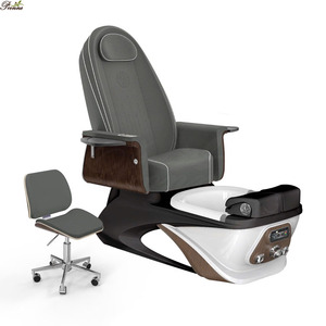 Moderno masaje de espalda cómodo salón beige sillón de pedicura doble con cuenco anti-acetona - Product Image 4