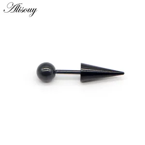Brincos de aço inoxidável com ponta de cone de bola redonda de 6 mm de diâmetro para homens parafuso traseiro (perfurado) em 6 cores