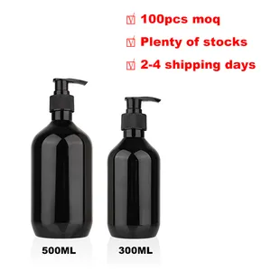 Bouteille noire brillante en plastique, contenant pour shampooing, bijoux et pompe de luxe, 250ml, 300ml, 500ml, 1l, en stock, livraison rapide