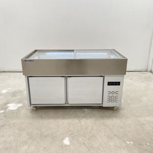 Table de présentation mobile sur roulettes en acier inoxydable pour la présentation de crevettes et homards glacés dans les magasins de gros en fruits de mer - Product Image 2