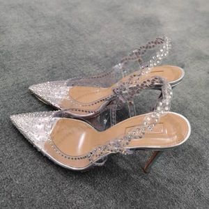Talons aiguilles cloutés transparents sexy à lanières pour femmes - Product Image 4