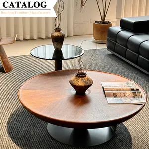 Set meja tengah kayu kustomisasi untuk furnitur rumah meja kopi Veneer kenari alami