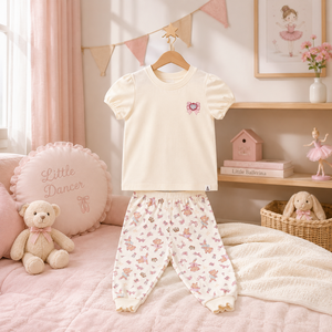 El pijama corto para niña Bohopanna Ballet presenta un suave material de algodón transpirable que crea una comodidad acogedora para dormir para los niños en cada momento. - Product Image 4