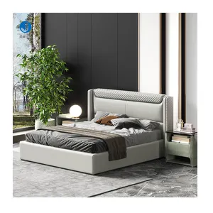 Luxury Italian Bedroom Set Furniture King Size Modern Italian Latest Double Bed Designer Furniture Set Leather Luxury Bed