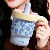 Mug isotherme sous vide en acier inoxydable à imprimé léopard, avec couvercle bicolore et poignée ergonomique, pour le quotidien, le shopping et la conduite