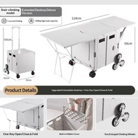 Chariot de camping pliable en plastique avec table intégrée, chariot de camping extensible, chariot de stand de camping, petit véhicule de camping avec poignée rétractable