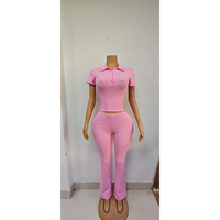 Ensemble décontracté 2 pièces pour femme, été, color block, haut à col en V et manches courtes, pantalon long à cordon élastique, coton et élasthanne