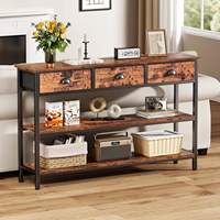 Console de présentation moderne rustique en forme d'œuf avec 3 étagères de rangement, table basse à 3 tiroirs pour entrée, salon, couloir, villa
