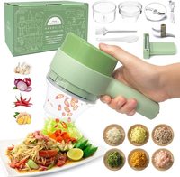 Kit Coupe-Légumes Électrique Portable 4 en 1 Sans Fil, Hachoir Alimentaire, Hachoir à Ail et Trancheuse avec Brosse