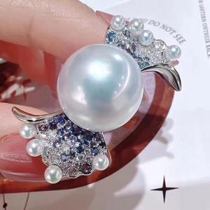 Bague en perle naturelle haut de gamme, version coréenne de luxe, avec boîte cadeau en argent pur, 10-11 mm, anti-explosion, beauté - Product Image 1